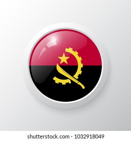 3D Button with Angola flag. as round glossy icon on background isolated. Vector illustration eps 10.