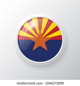 3D Button with Arizona flag. as round glossy icon on background isolated. Vector illustration eps 10.