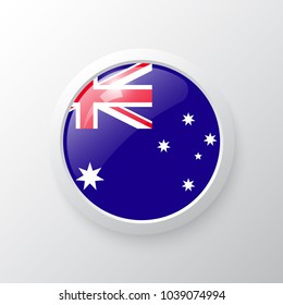 3D Button with Australia flag. as round glossy icon on background isolated. Vector illustration eps 10.
