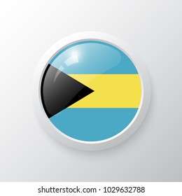 3D Button with Bahamas flag. as round glossy icon on background isolated. Vector illustration eps 10.