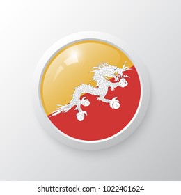3D Button with Bhutan flag. as round glossy icon on background isolated. Vector illustration eps 10.