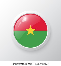 3D Button with Burkina Faso flag. as round glossy icon on background isolated. Vector illustration eps 10.