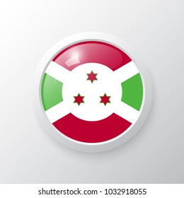 3D Button with Burundi flag. as round glossy icon on background isolated. Vector illustration eps 10.