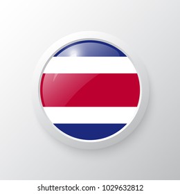 3D Button with Costa Rica flag. as round glossy icon on background isolated. Vector illustration eps 10.
