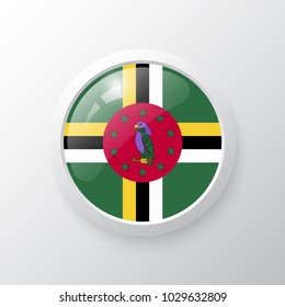 3D Button with Dominica flag. as round glossy icon on background isolated. Vector illustration eps 10.
