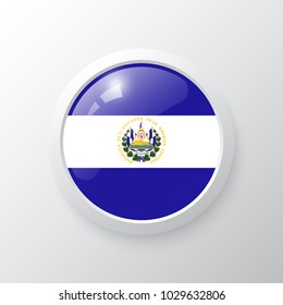 3D Button with El Salvador flag. as round glossy icon on background isolated. Vector illustration eps 10.