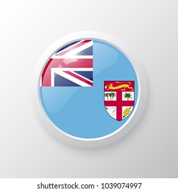 3D Button with Fiji flag. as round glossy icon on background isolated. Vector illustration eps 10.