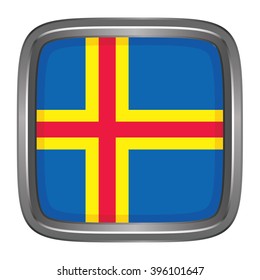 3D button Flag of Aland Islands. Vector illustration.