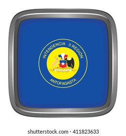 3D button Flag of Antofagasta Region of chile. Vector illustration.