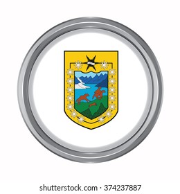 3D button Flag of Aysen Region of chile. Vector illustration.