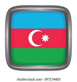 3D button Flag of Azerbaijan. Vector illustration.