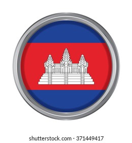 3D button Flag of Cambodia. Vector illustration.