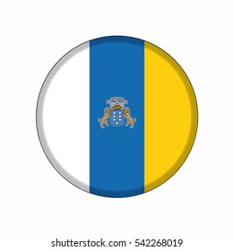 3D button Flag of Canary Islands autonomous communities of the Spain. Vector illustration.