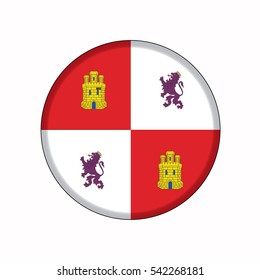 3D button Flag of Castile and Leon autonomous communities of the Spain. Vector illustration.