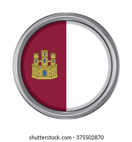 3D button Flag of Castile-La Mancha or Castilla-La Mancha autonomous communities of the Spain. Vector illustration.