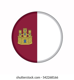 3D button Flag of Castile-La Mancha autonomous communities of the Spain. Vector illustration.