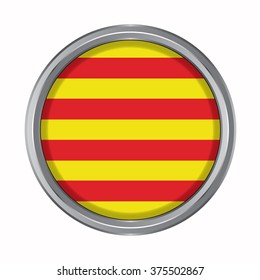 3D button Flag of Catalonia or Cataluna autonomous communities of the Spain. Vector illustration.