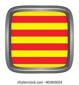 3D button Flag of Catalonia or Cataluna autonomous communities of the Spain. Vector illustration.