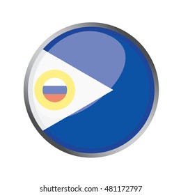 3D button Flag of Chukotka AO republics of Russia. Vector illustration.