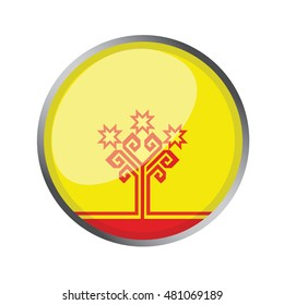 3D button Flag of Chuvashia republics of Russia. Vector illustration.