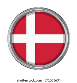 3D button Flag of Denmark. Vector illustration. 