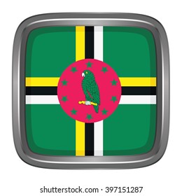 3D button Flag of Dominica. Vector illustration.