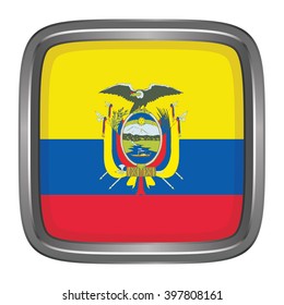 3D button Flag of Ecuador. Vector illustration.