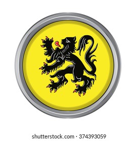 3D button Flag of Flanders Flemish Region of Belgium. Vector illustration.