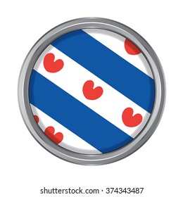 3D button Flag of Friesland provinces of Netherlands. Vector illustration.
