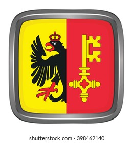 3D button Flag of Geneva or Geneve canton of Switzerland. Vector illustration.