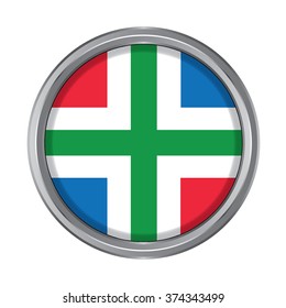 3D button Flag of Groningen provinces of Netherlands. Vector illustration.