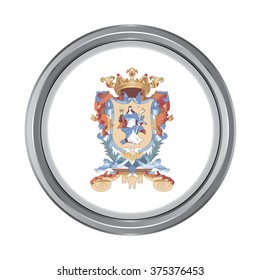 3D button Flag of Guanajuato states, federal district of Mexico. Vector illustration.