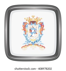 3D button Flag of Guanajuato states, federal district of Mexico. Vector illustration.