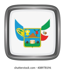3D button Flag of Hidalgo states, federal district of Mexico. Vector illustration.