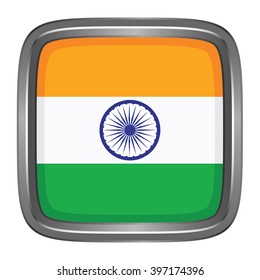 3D button Flag of India. Vector illustration.
