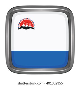 3D button Flag of Kamchatka Krai republics / krays / provinces / federal cities / autonomous oblast / autonomous okrugs of Russia. Vector illustration.