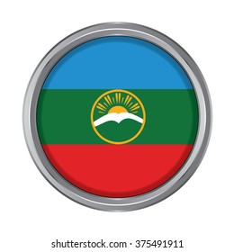 3D button Flag of Karachay-Cherkessia republics / krays / provinces / federal cities / autonomous oblast / autonomous okrugs of Russia. Vector illustration.