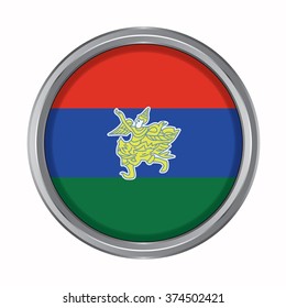 3D button Flag of Kayah Districts / Regions / States of Myanmar. Vector illustration.