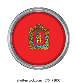 3D button Flag of Krasnoyarsk Krai republics / krays / provinces / federal cities / autonomous oblast / autonomous okrugs of Russia. Vector illustration.