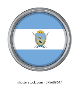 3D button Flag of La Pampa provinces,autonomous city of Argentina. Vector illustration.