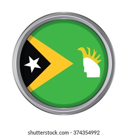 3D button Flag of Lautem districts of Timor Leste. Vector illustration.