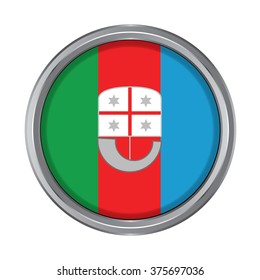 3D button Flag of Liguria regions,autonomous regions of Italy. Vector illustration.