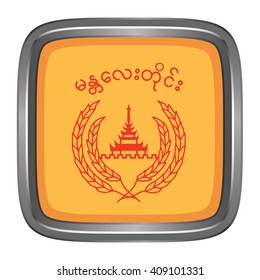 3D button Flag of Mandalay Districts / Regions / States of Myanmar. Vector illustration.