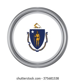 3D button Flag of Massachusetts state of the United States. Vector illustration.