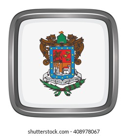 3D button Flag of Michoacan states, federal district of Mexico. Vector illustration.