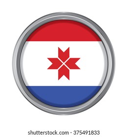 3D button Flag of Mordovia republics / krays / provinces / federal cities / autonomous oblast / autonomous okrugs of Russia. Vector illustration.