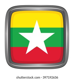 3D button Flag of Myanmar. Vector illustration.