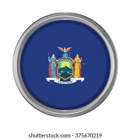 3D button Flag of New York state of the United States. Vector illustration.