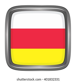 3D button Flag of North Ossetia - Alania republics / krays / provinces / federal cities / autonomous oblast / autonomous okrugs of Russia. Vector illustration.
