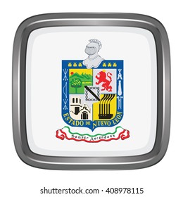 3D button Flag of Nuevo Leon states, federal district of Mexico. Vector illustration.